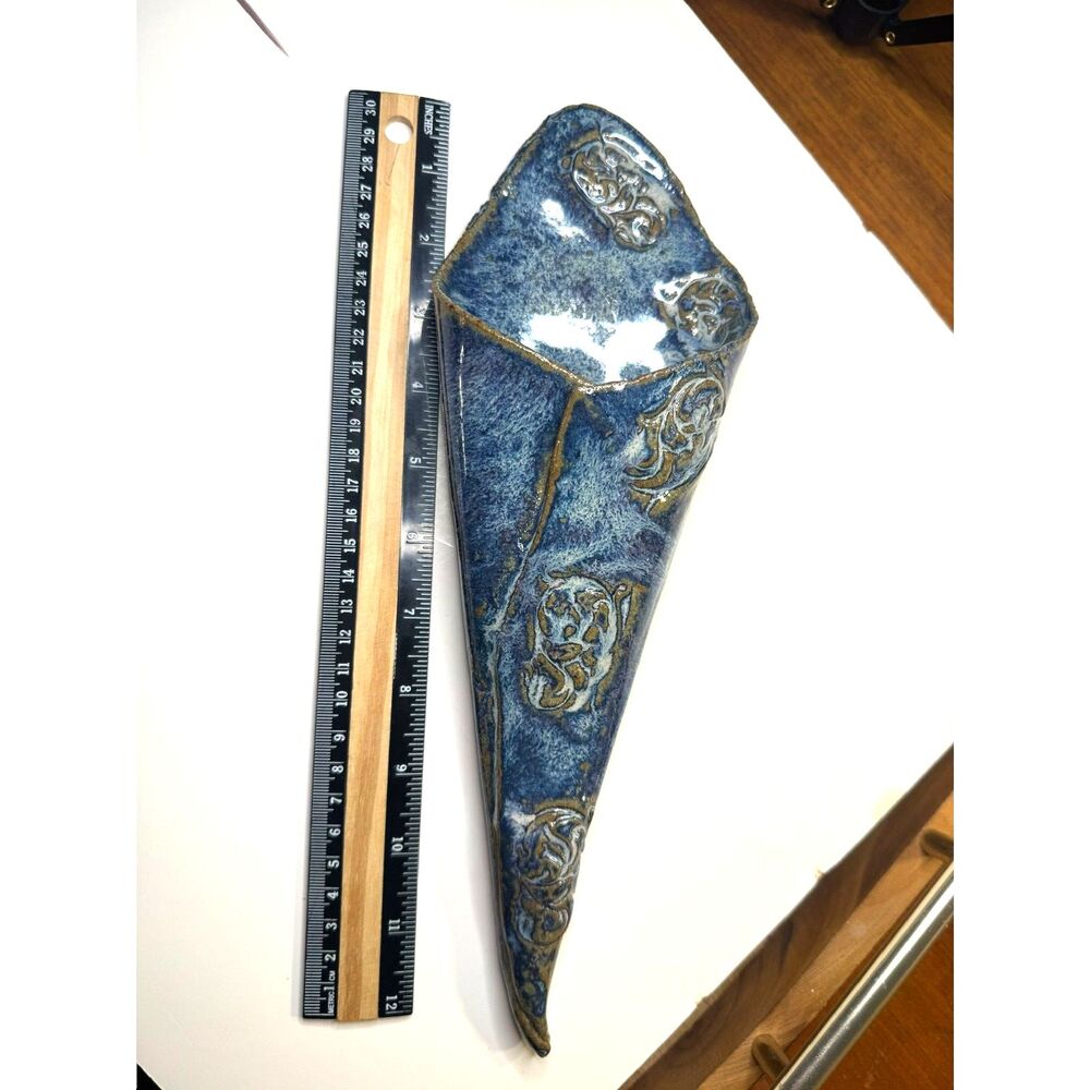 Wall Vase Handmade Ceramic Blue Sandstone Glazed 12"